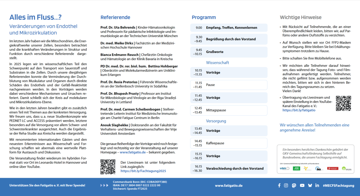 Flyer der ME/CFS-Fachtagung 2025 des Fatigatio e.V. (innen)